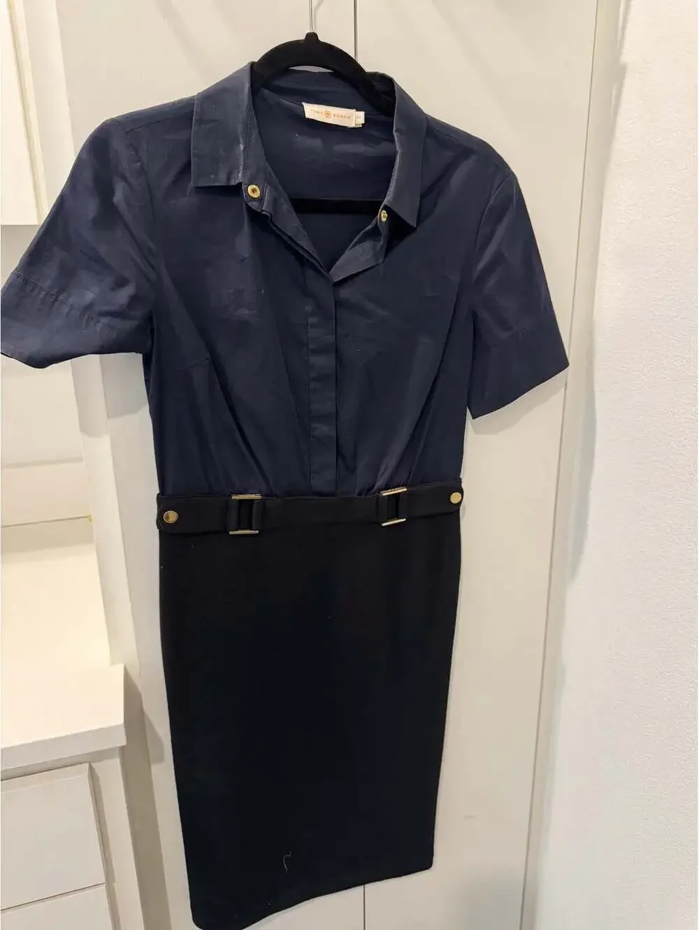 Tory Burch Navy Color Block Shirt Dress